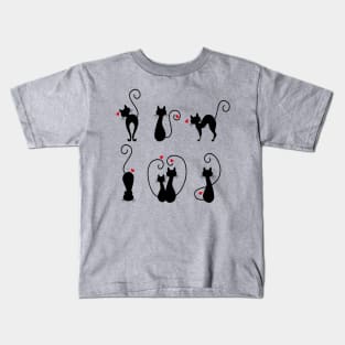 Cats 3 Black and red hearts Kids T-Shirt